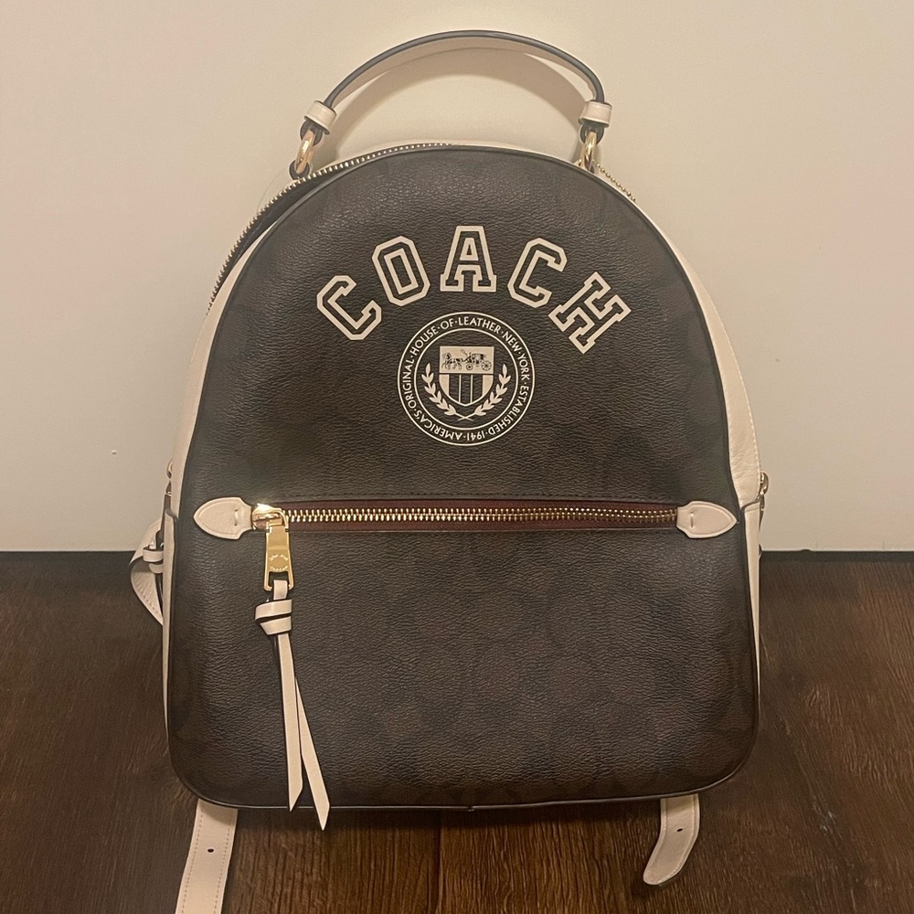 Coach Dark Brown and Cream Logo Backpack NWT